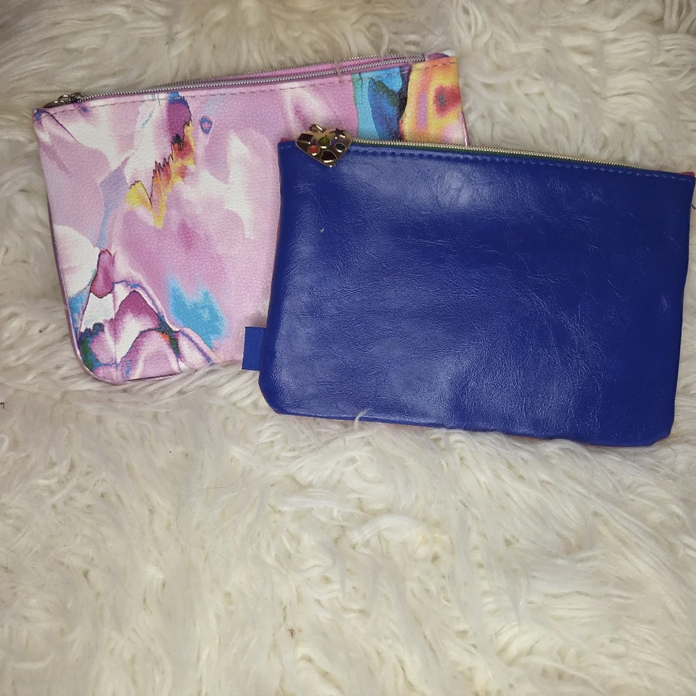 Ipsy Set of 2 Makeup Cosmetic Bags Purple Magenta Blue